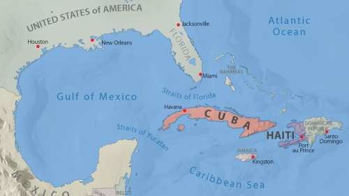 Map of Gulf of Mexico and the Caribbean Sea. 