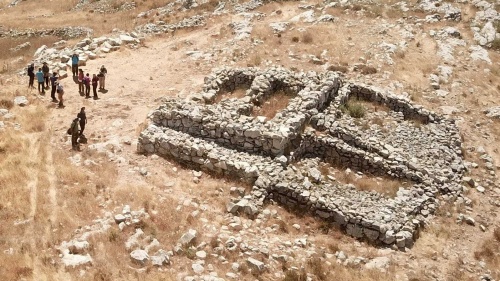 An aerial view of the Mount Ebal altar shows its considerable size and multiple layers.