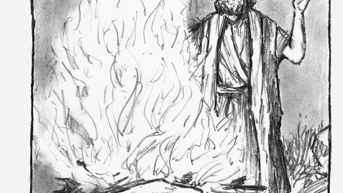 Illustration of Elijah giving a sacrifice.