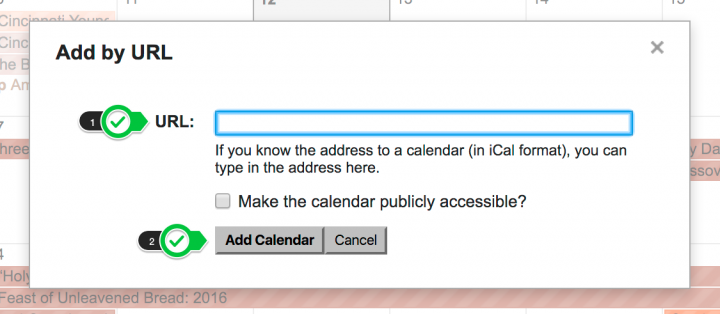 Add the url to the field. Then click Add Calendar