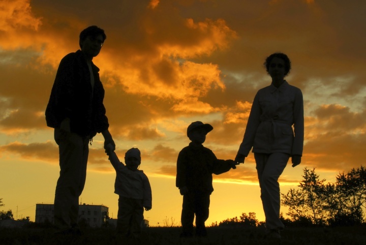 A silhouette of a family.